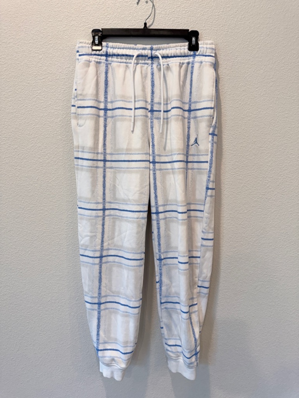 Air Jordan Sweatpants Joggers Men's M Holiday Plaid FV7462-100 White Blue - Picture 4 of 13